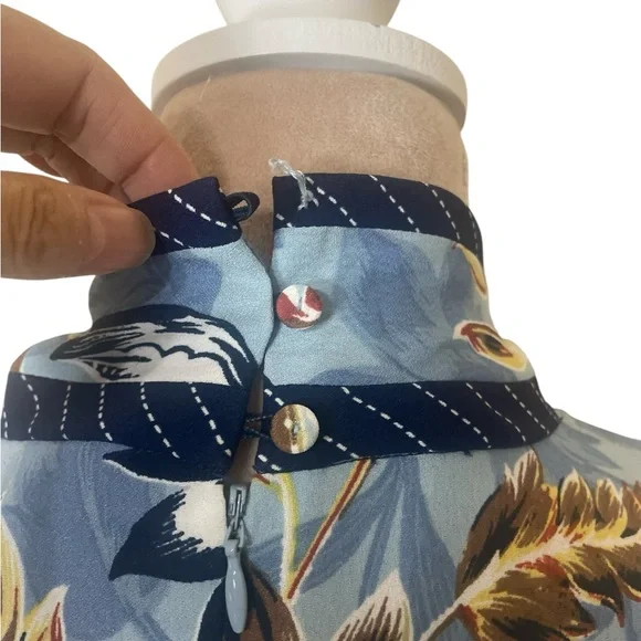 NWT BCBGMaxAzria Ashley Blue Liberty Floral Print TieNeck Long Sleeve Maxi Dress - Picture 16 of 16